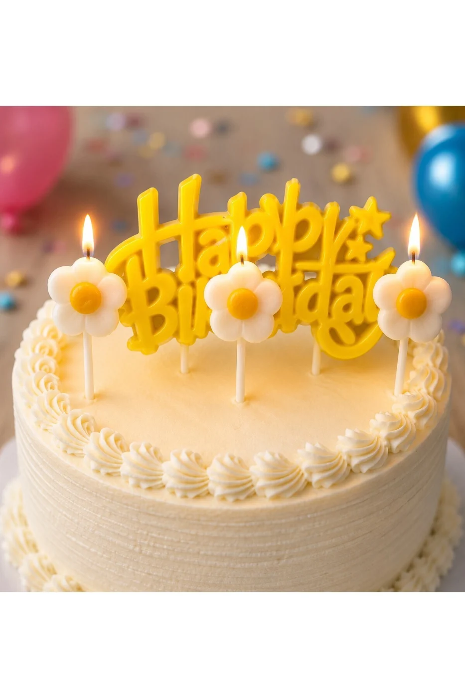 🌼 Papatya Temalı Happy Birthday Pasta Mum Seti | 4'lü Dekoratif Doğum Günü Mumu