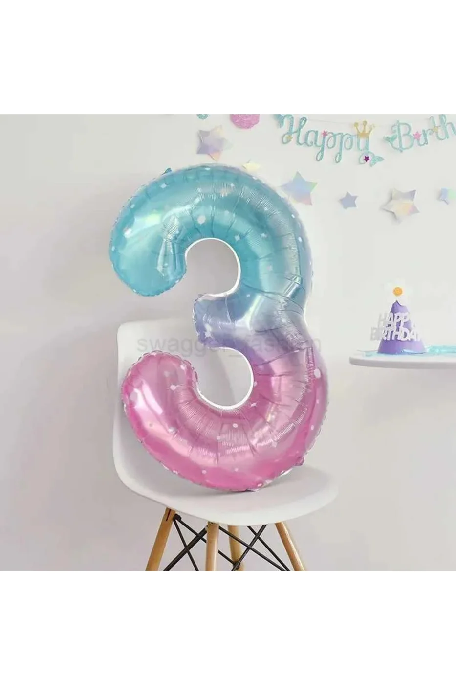 40 inç Dev Gökkuşağı Yıldızlı Gökyüzü Numarası Deniz Kızı Tema Doğum Günü Partisi Süsü gorsel 3
