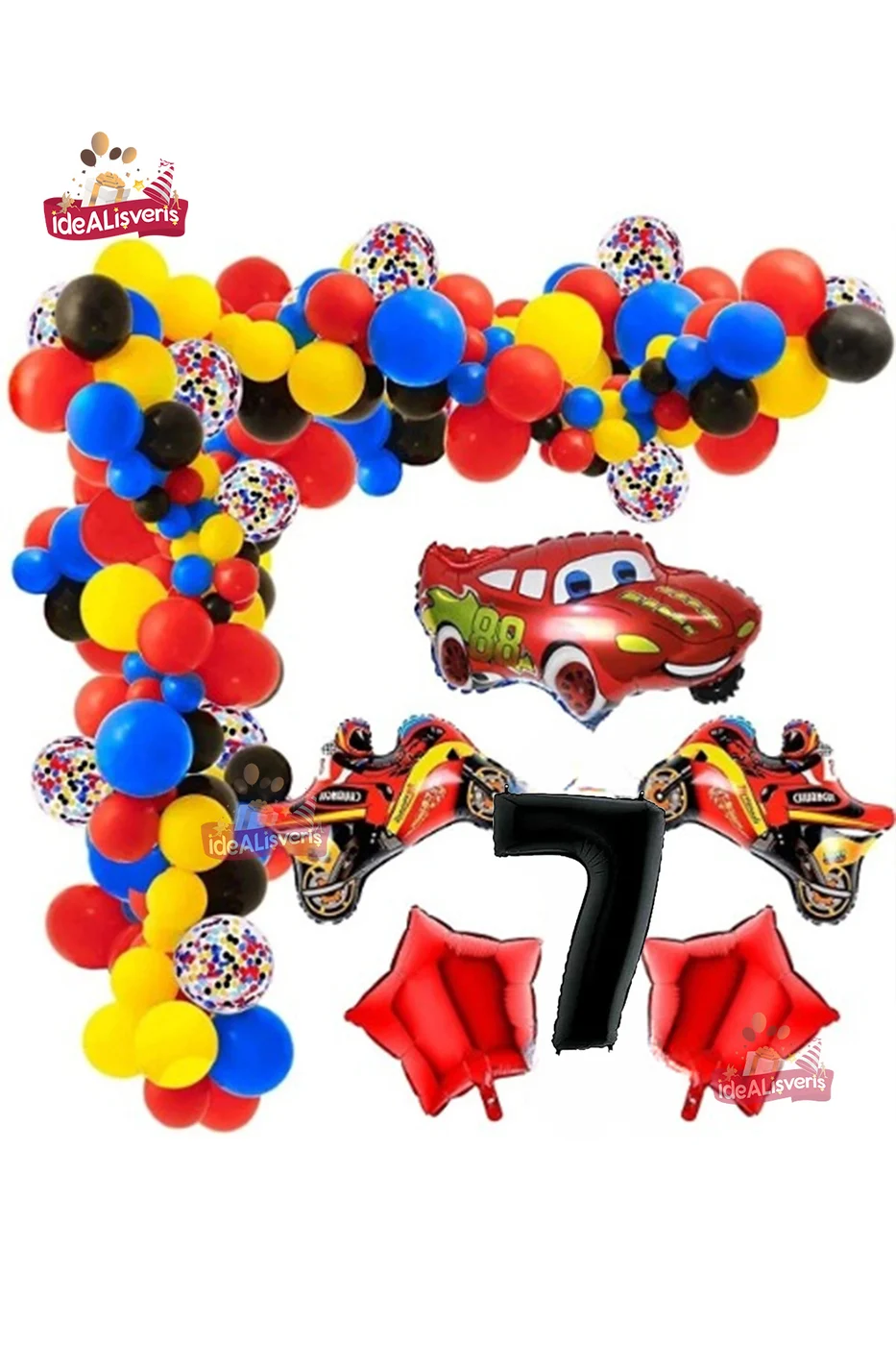 7 Yaş,yarış Araba Motorsiklet Temalı Doğum Folyo Balon Seti Doğum Günü Süsü
