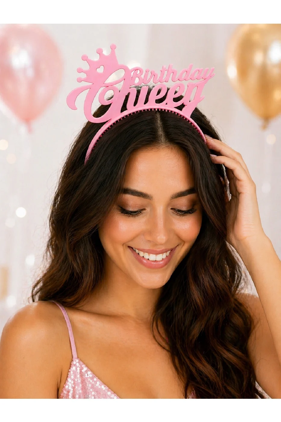 Birthday Queen Taç Renkli – Doğum Günü Tacı, Parti Tacı, Bekarlığa Veda Aksesuarı ( Pembe )