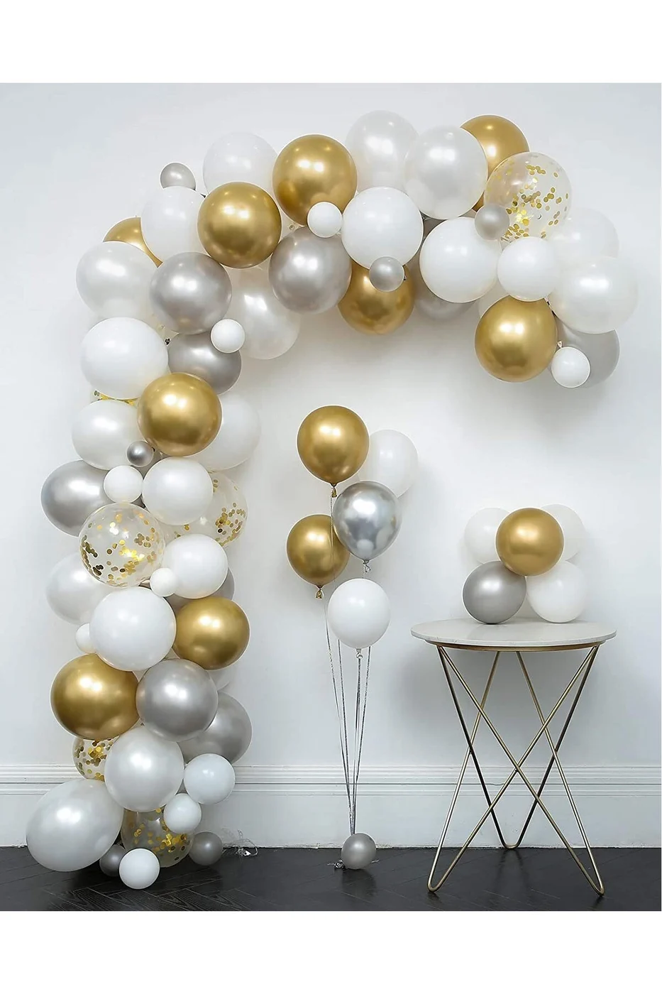 60 Adet Gold Beyaz Gümüş Doğum Günü Balonları gorsel 3