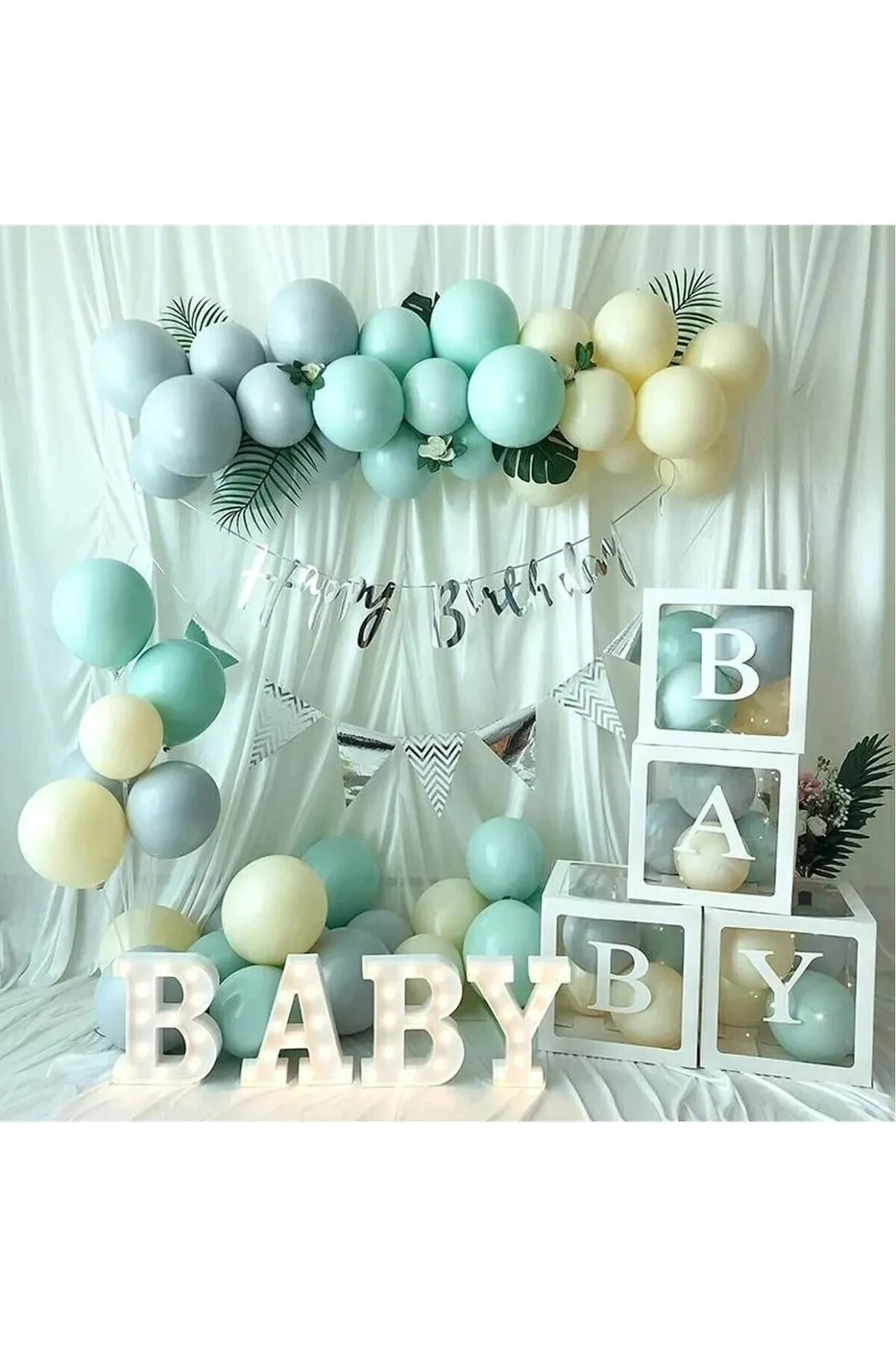 30 Adet Balonlu Babby Şeffaf Kutulu Balon Standlı Balon Konsept Doğum Günü Parti Set Süsü gorsel 3