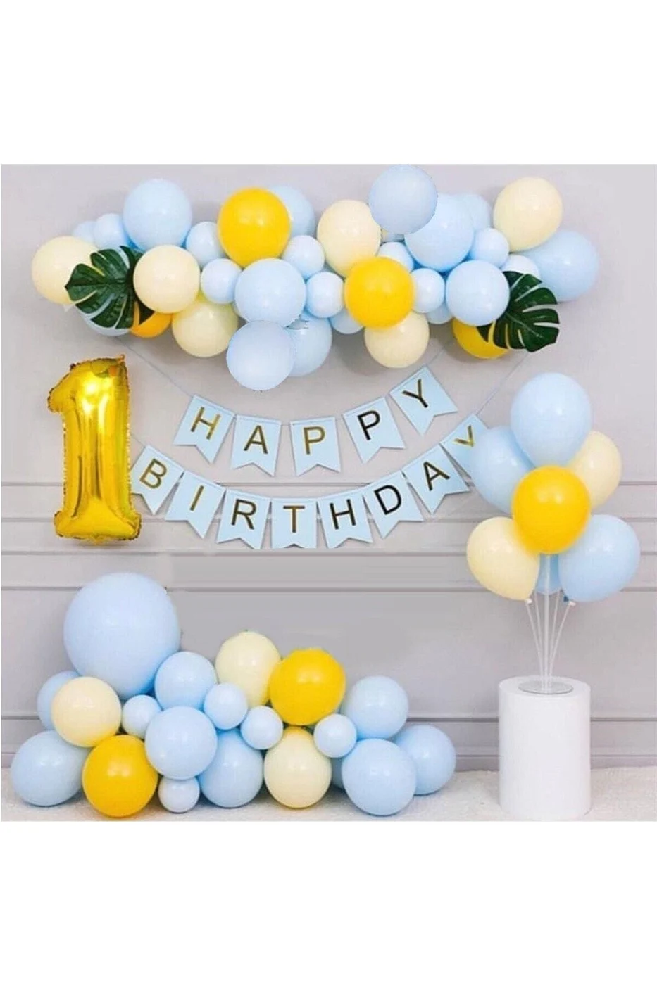 Gold Yaş Folyolu Makaron Balonlu Doğum Günü Seti Balon Zincirli Doğum Günü Süsü
