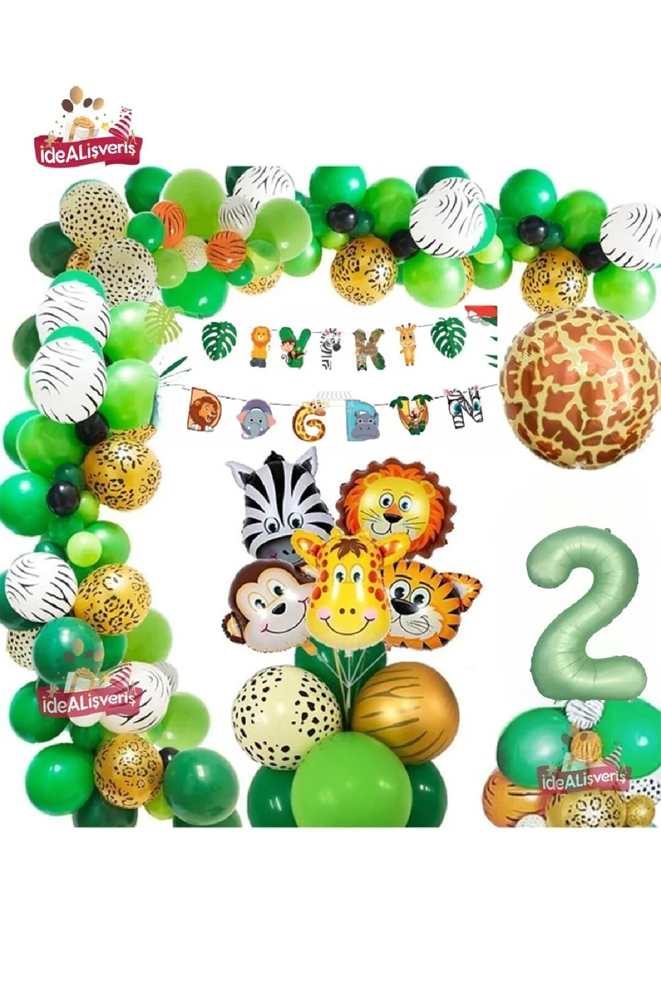 Safari Partisi Malzemeleri Safari Temalı Folyo Lüks Zincir Balon Seti Doğum Günü Parti Seti Süsü