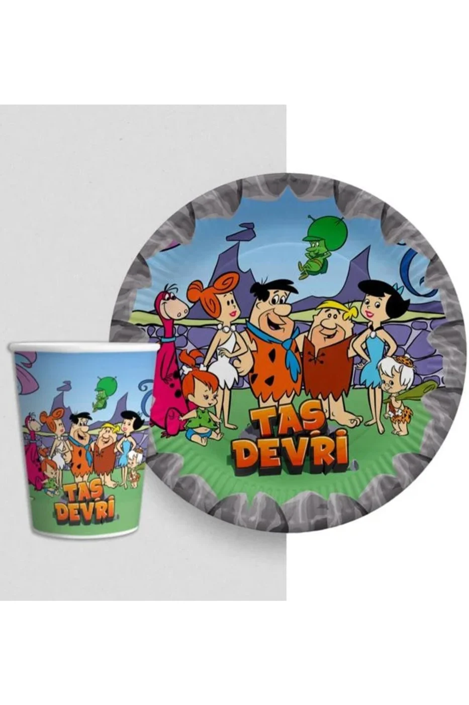 8 Lİ TABAK BARDAK TAŞ DEVRİ Flintstones TEMALI DOĞUM GÜNÜ PARTİ SÜSÜ MALZEMELERİ gorsel 3