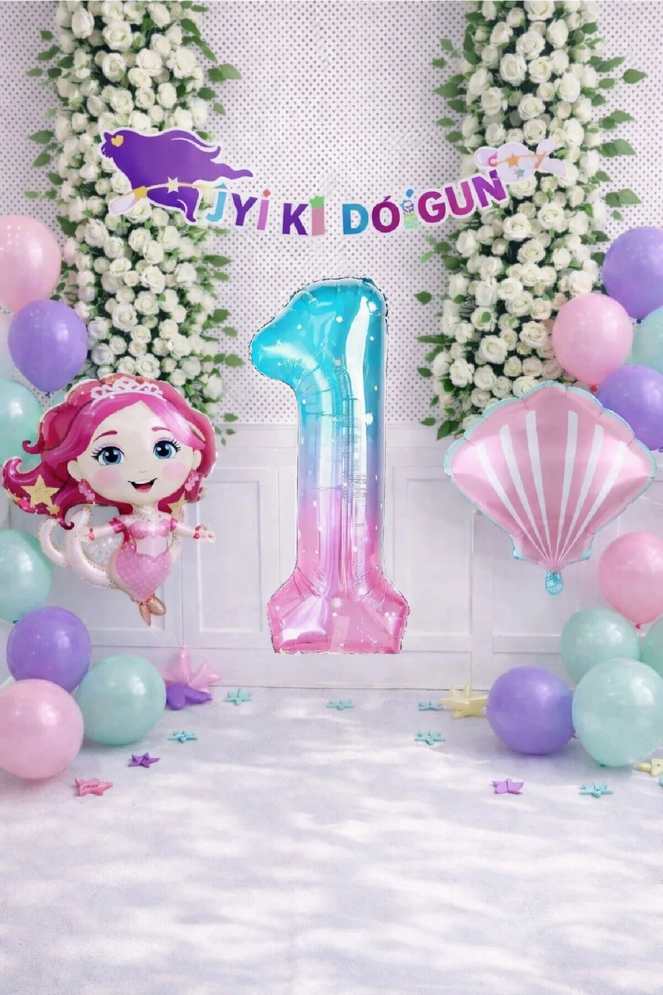 Okyanus Masalı Deniz Kızı Rüyası Pastel Mermaid Yaş Balonlu Doğum Günü Dekor Parti Seti Süsü gorsel 4
