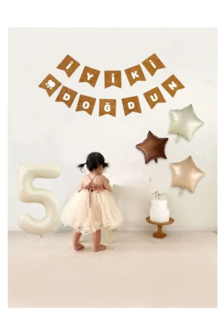Krem Yaş Folyo Balon Retro Yıldız Folyolu Kraft İyiki Doğdun Yazı Banner Doğum Günü Parti Seti Süsü gorsel 5