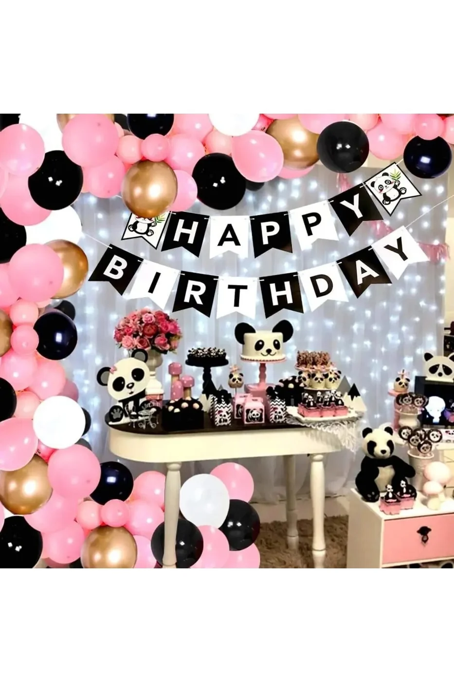 İYİKİ DOĞDUN UZAR YAZILI PANDA BALON ZİNCİR SET DOĞUM GÜNÜ PARTİ SETİ SÜSÜ