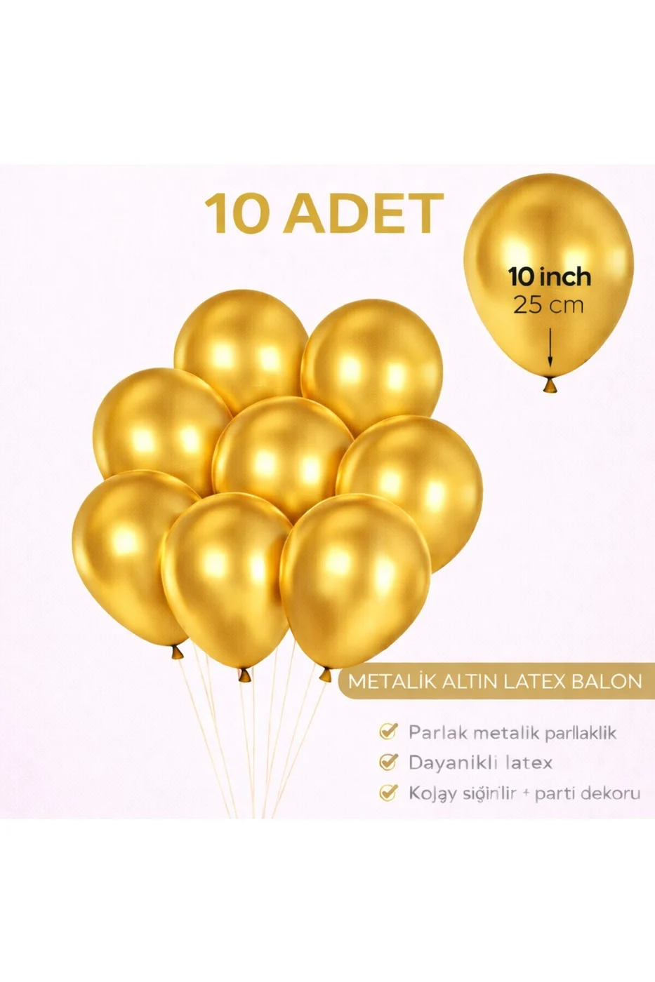 10 Adet Parlak Metalik Balon 10 İnç Parti Balonu Doğum Günü Süsleme