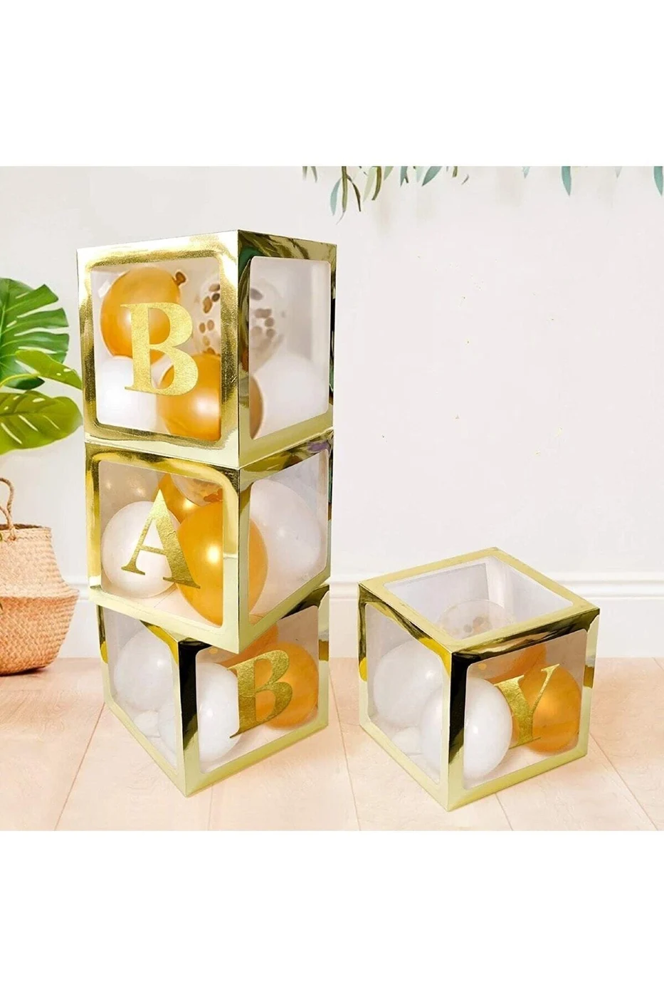 4 Kutu Şeffaf Kutu Baby Yazılı Harf Gold 25 Cm