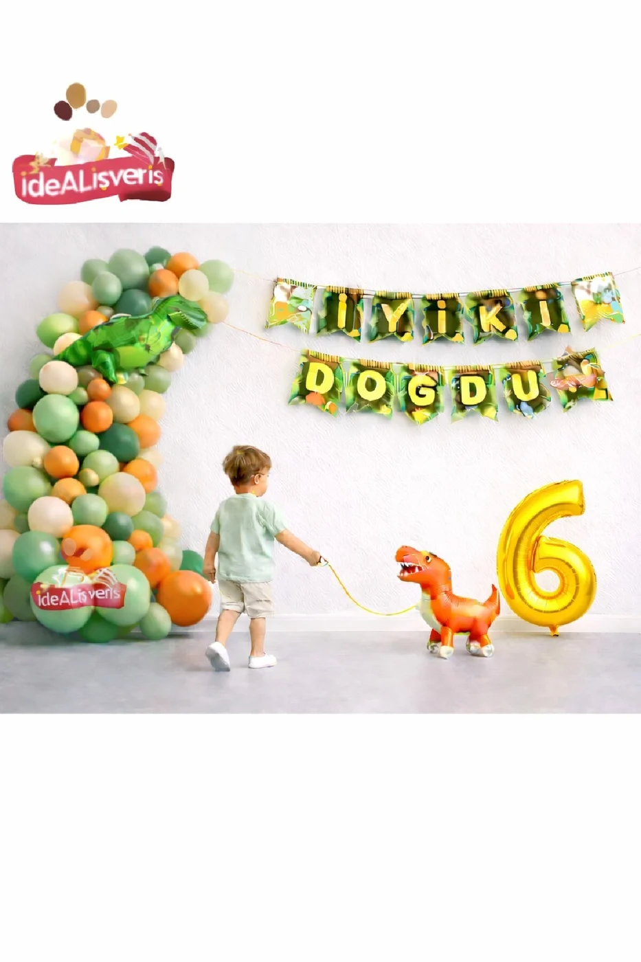 Jurassic Adventure Dinozor Doğum Günü Parti Konsept Seti Süsü Yürüyen Dinozor Gold Rakam Balonlu
