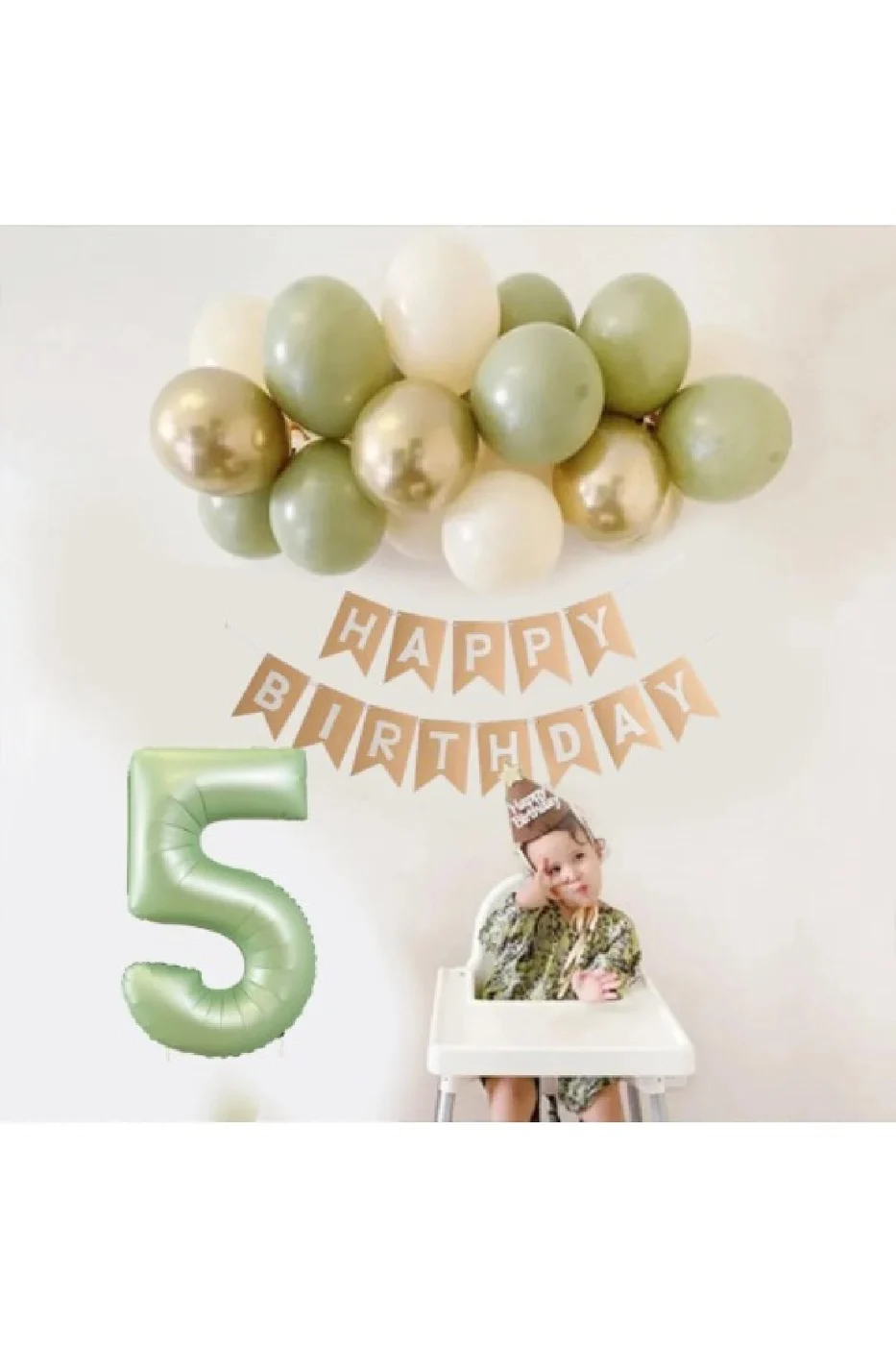 Retro Su Yeşili Rakam Folyo Balon Küf Yeşili Pastel Balon Zincir Seti Doğum Günü Parti Seti Süsü