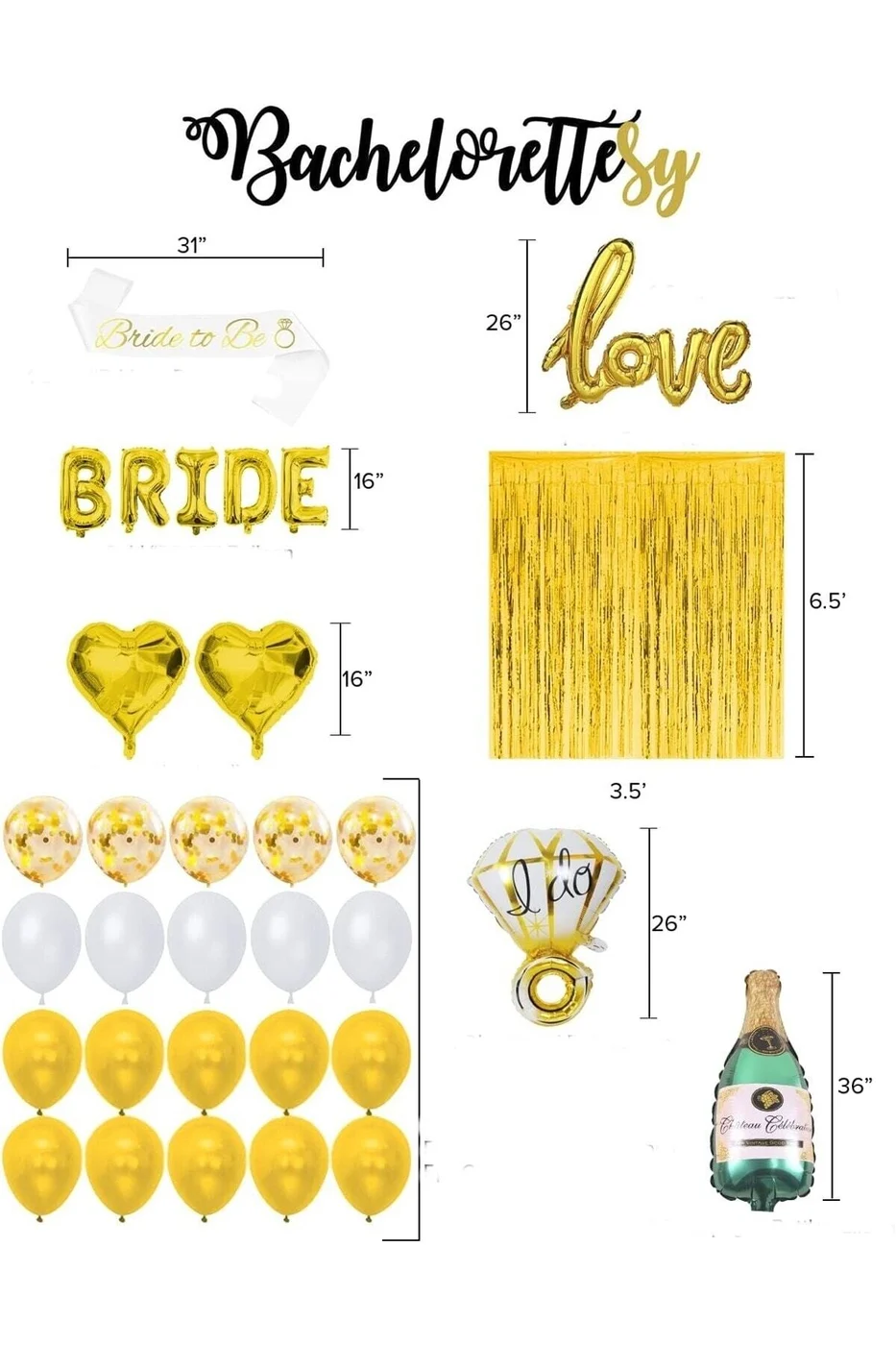 Dolu Dolu Bride Folyo Balon Seti Bekarlığa Veda Bride Partisi Balon Süsleme Gold gorsel 2