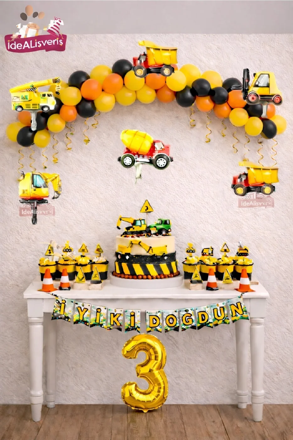 İnşaat Temalı Yaş Doğum Günü Süsleme Seti İş Makinesi Folyo Balon Balon Zinciri Parti Dekoru Süsü