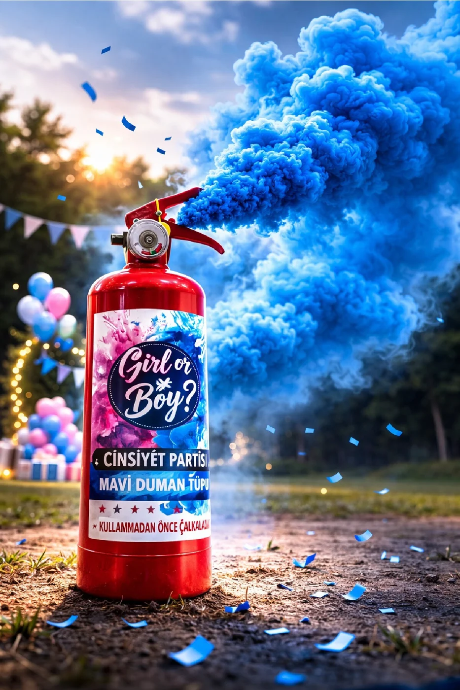 Cinsiyet Öğrenme Duman Tüpü Girl or Boy Pembe Mavi Seçenekli Gender Reveal