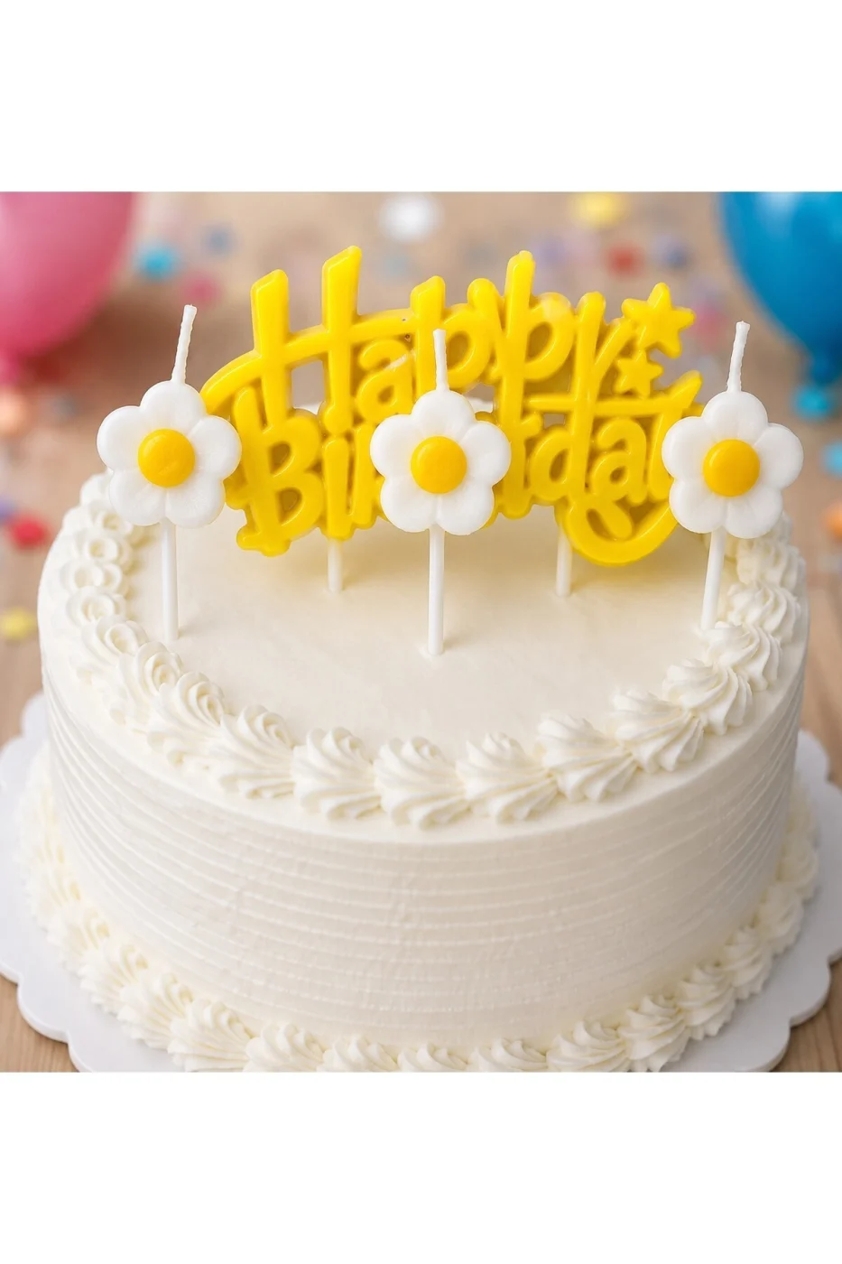 🌼 Premium Papatya Happy Birthday Pasta Mum Seti – 4 Parça gorsel 5