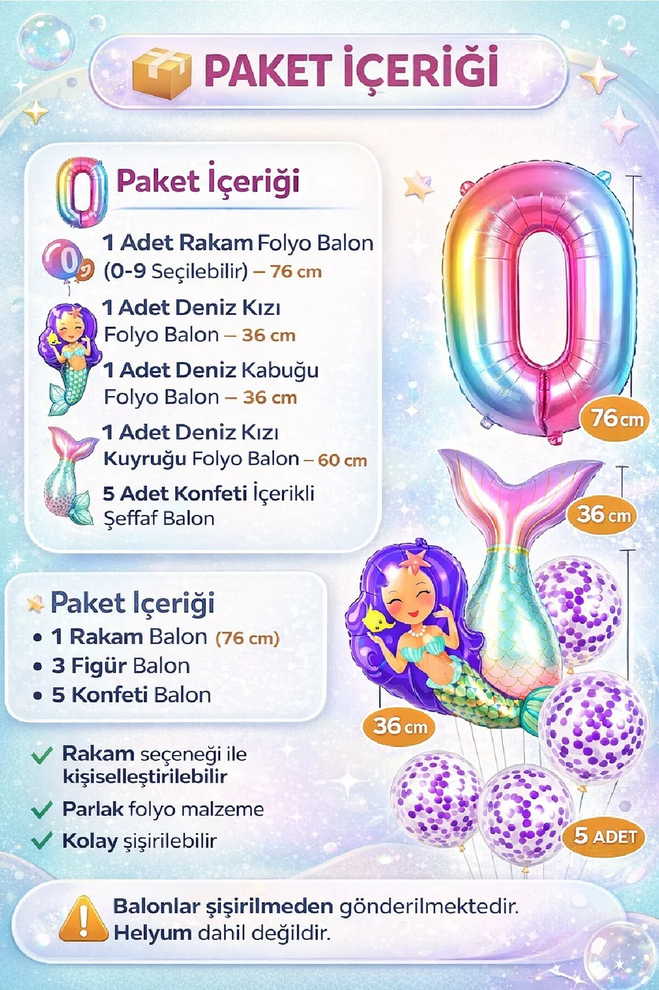 Deniz Kızı Kuyruğu Deniz Kabuğu Temalı Doğum Günü Balon Seti Konfeti Balon Parti Süsleri gorsel 2
