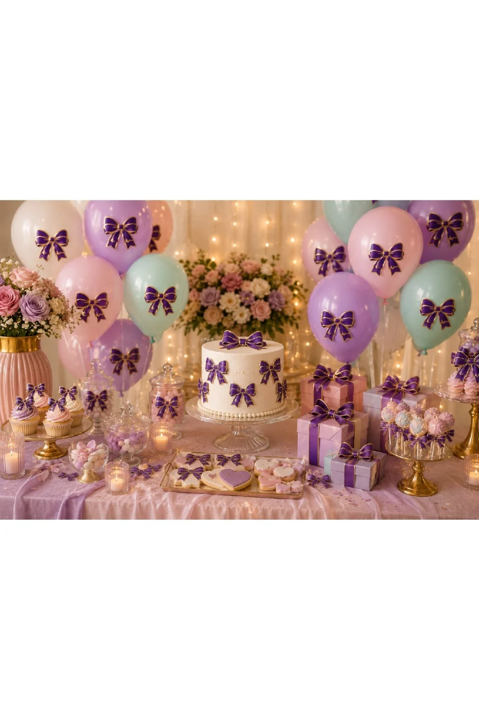 Renk Seçenekli Fiyonk Balon ve Pasta Dekor Fiyonk Seti 12 Adet Büyük & Küçük Boy Parti Süsü Baby Shower Doğum Günü Seti Süsü gorsel 3