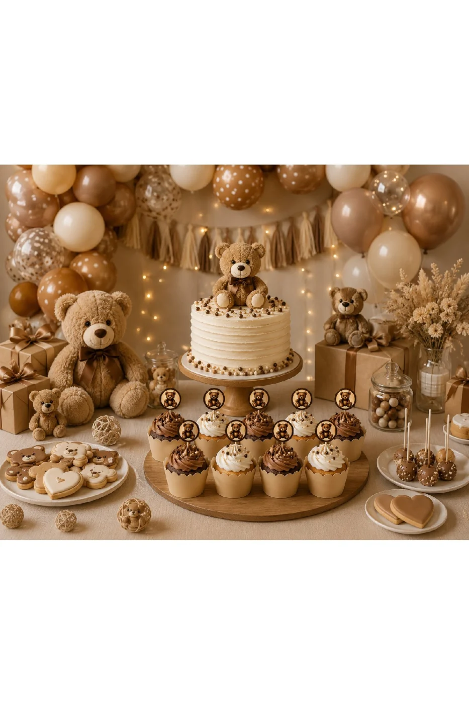 Teddy Bear Cupcake Süsü Seti | 8 Cupcake Kalıbı + 8 Ayıcık Kürdan | Baby Shower | 1 Yaş Doğum Günü | Parti Malzemeleri | 16 Parça gorsel 5