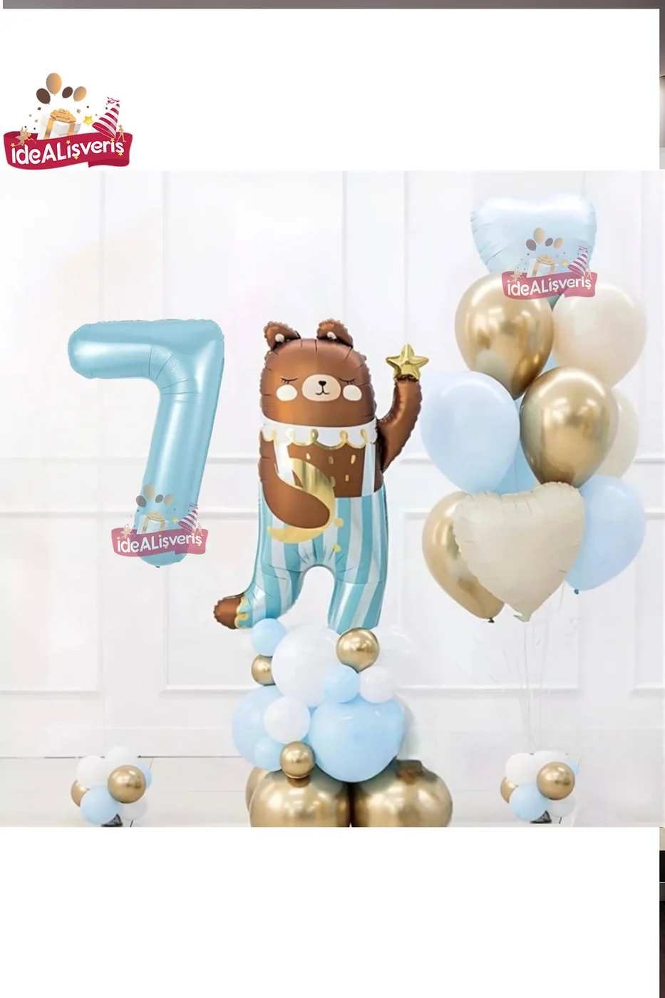 SEVİMLİ TEDDY BEAR AYI FOLYOLU 7 YAŞ MAVİ FOLYOLU DOĞUM GÜNÜ PARTİ SETİ SÜSÜ