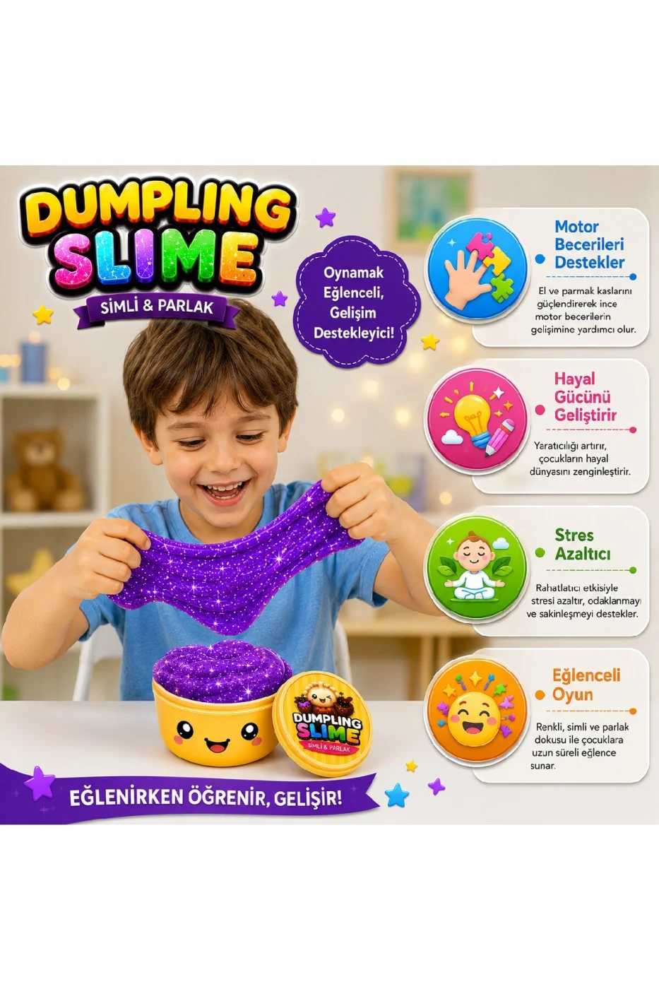 Çin MantısıSlime Simli Oyun Hamuru Tekli | Glitter Slime | Esnek Yumuşak Doku | Kapaklı Kutu | 6 Renk Seçeneği gorsel 6