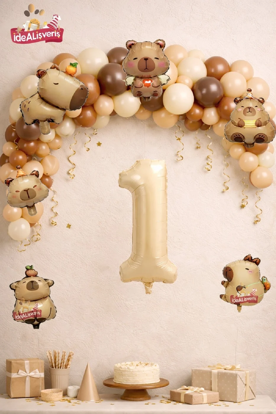 Boho Baby Ayıcık 9 Lu Capybara Yaş Balon Dekor Doğum Günü Parti Seti Süsü gorsel 3