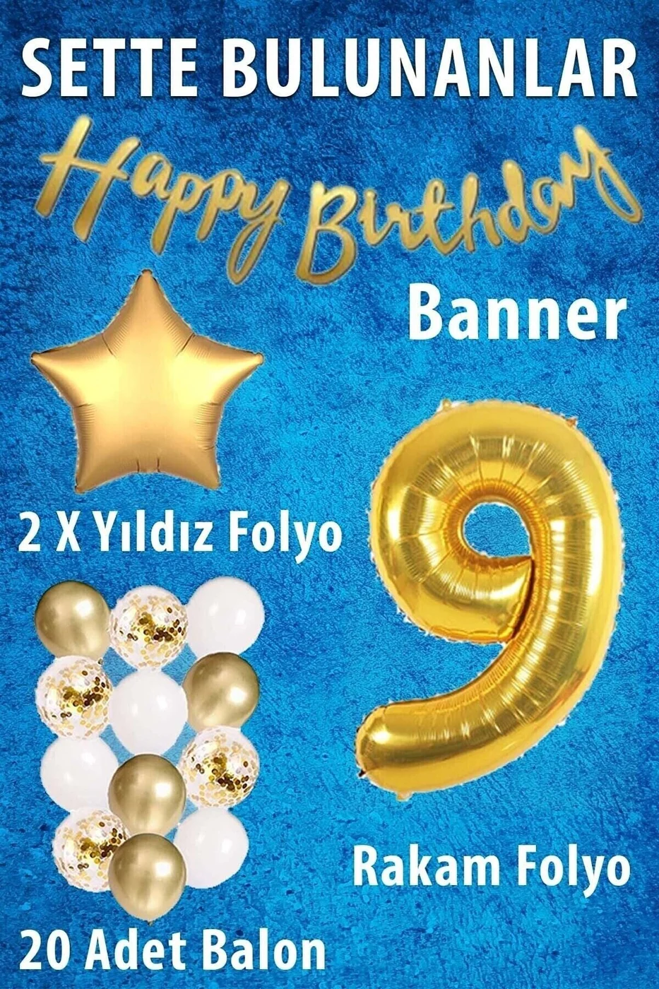 Gold Konsept Doğum Günü Kutlama Seti; Beyaz Gold Konfetili Balon, Rakam Yıldız Folyo Ve Banner gorsel 2