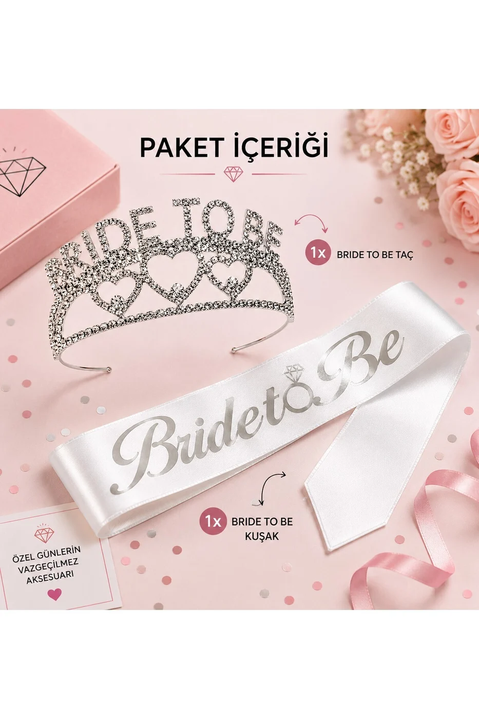 Bride To Be Taç ve Kuşak Seti Bekarlığa Veda Partisi Gelin Aksesuarı gorsel 6