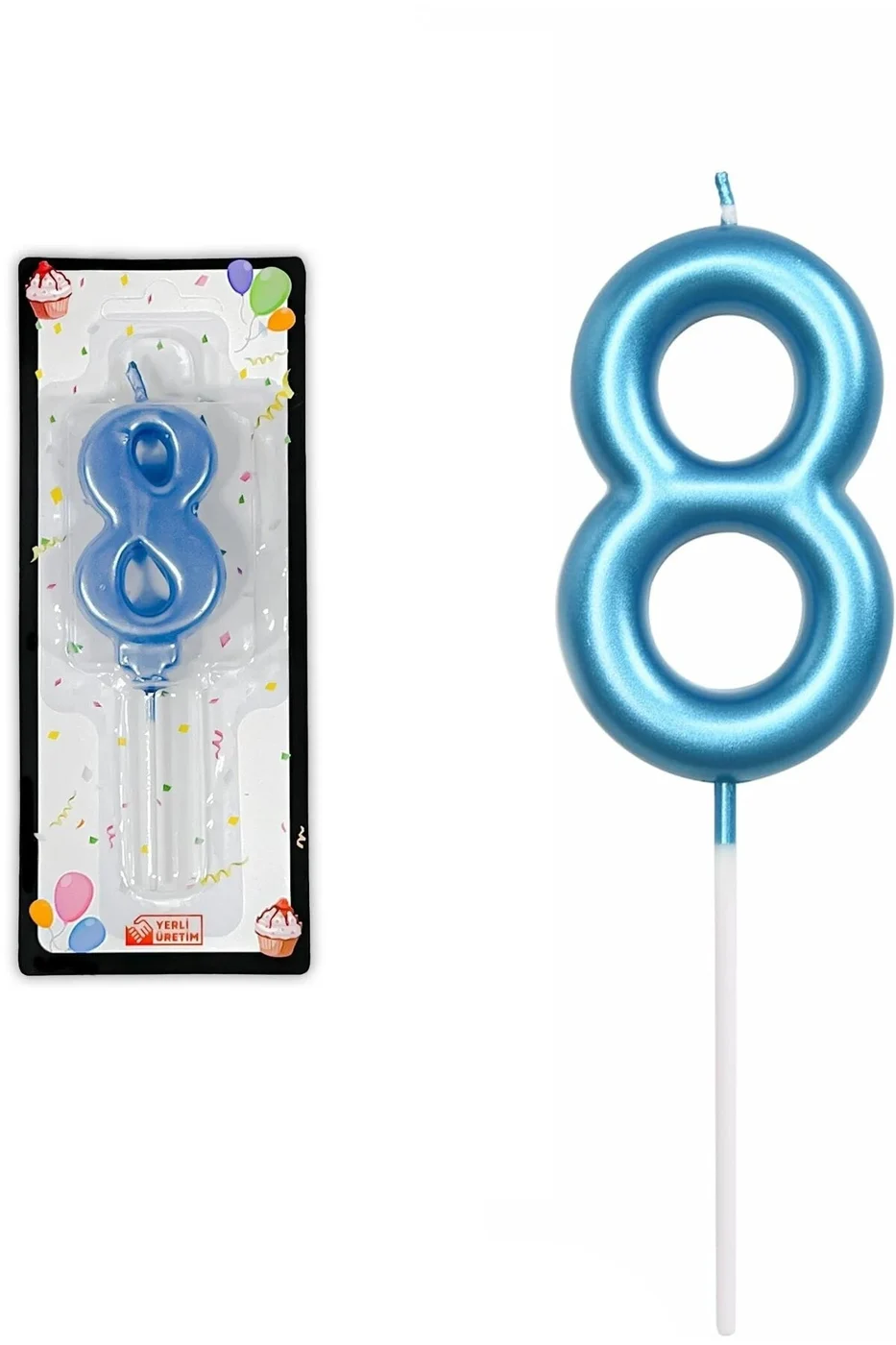 8 YAŞ PARLAK AÇIK MAVİ ŞIK MUM 12 CM