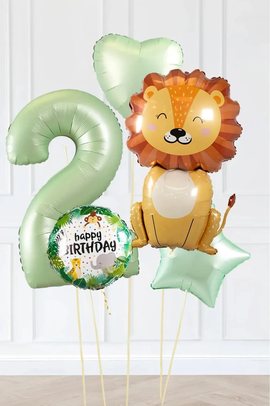Safari Tema Doğum Günü Yaş Balonlu Retro Yeşil Safari Balonları Sevimli Aslan Parti Seti gorsel 3