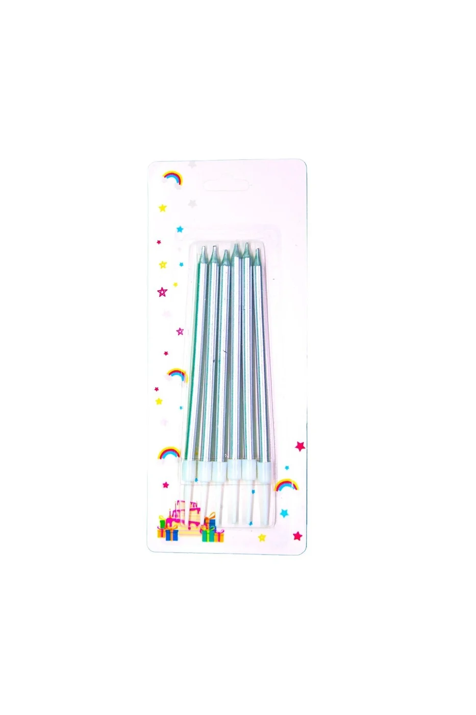 6 LI İNCE UZUN GÜMÜŞ MUM 13CM