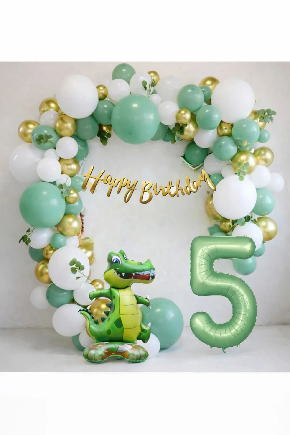 Dinozor Temalı Yaş Balonlu Doğum Günü Parti Seti Yeşil Gold Balon Seti & Dino Balon Seti gorsel 3