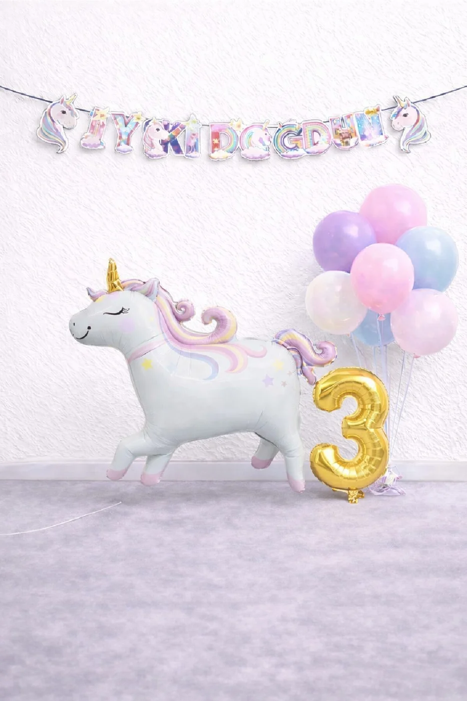 Unicorn Balonlu Karışık Balonlu Doğum Günü Seti Gold Rakamlı Parti Seti Süsü Dekorasyon Seti