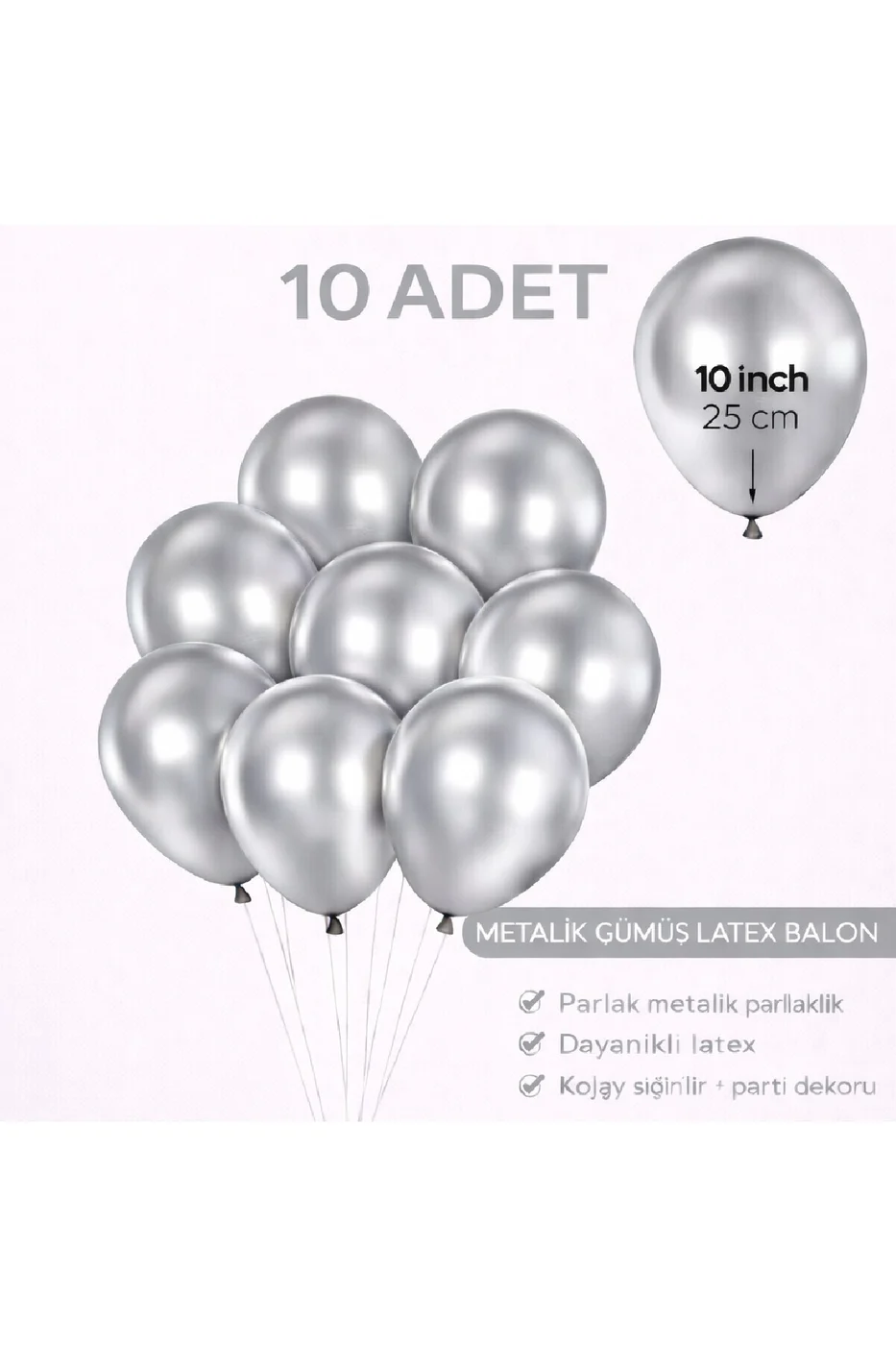 10 Adet Parlak Metalik Balon 10 İnç Parti Balonu Doğum Günü Süsleme