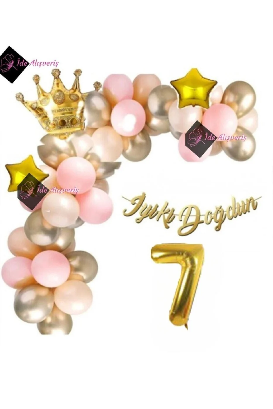 7 Yaş Lüks Doğum Günü Balon Seti Gold Pembe Doğum Günü Parti Süsü gorsel 3