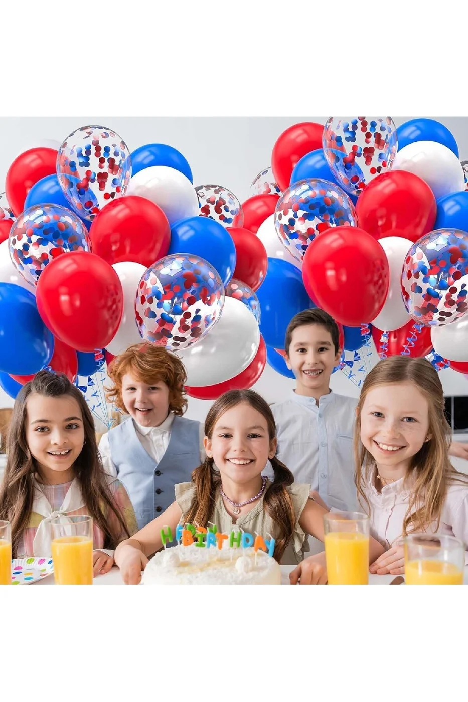 40 PARÇALI MAVİ KIRMIZI BEYAZ ŞEFFAF BALONLU DOĞUM GÜNÜ SÜSÜ gorsel 2