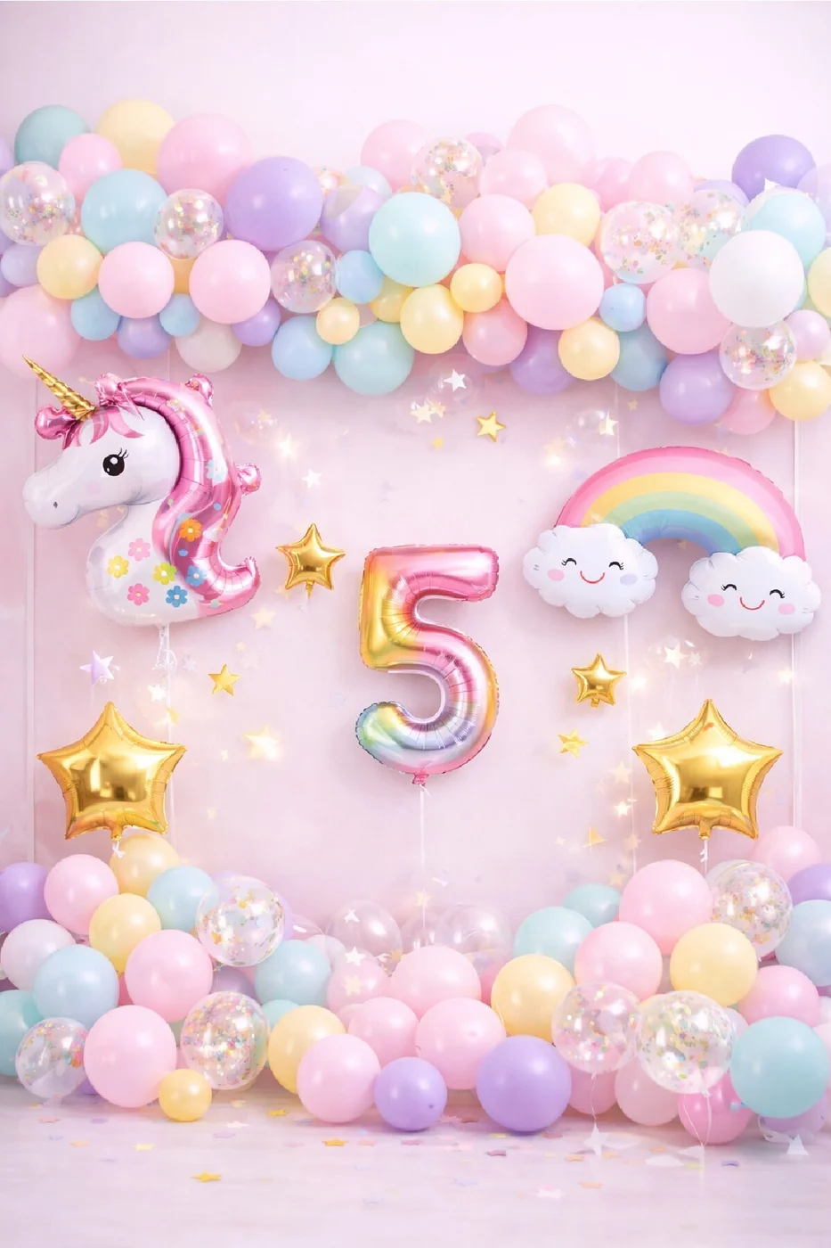 Unicorn Gökkuşağı Pastel Doğum Günü Balon Seti Zincir Yaş Balonlu Parti Süsleme Seti Süsü