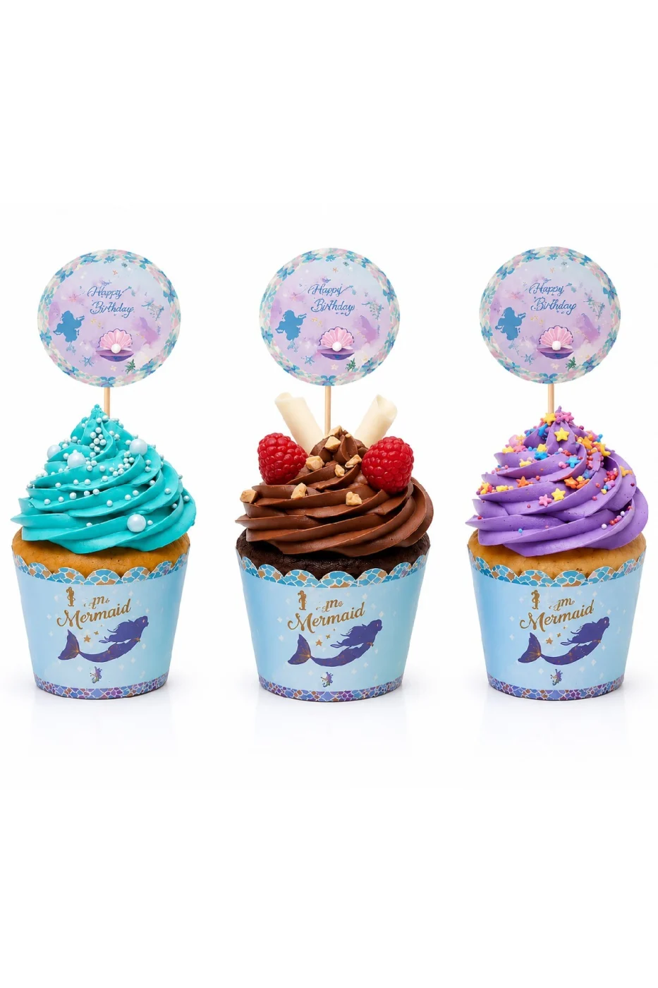 Deniz Kızı Mermaid Cupcake Süsleme Seti 8 Cupcake Kalıbı + 8 Kürdan Süs Doğum Günü Parti Malzemeleri