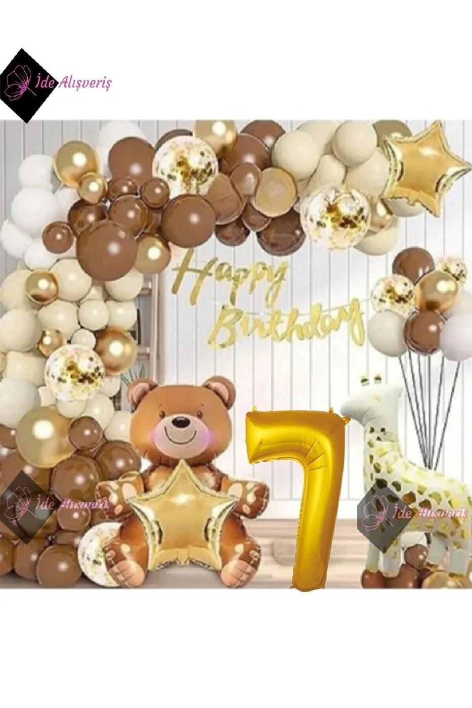 HAYVAN TEMALI FOLYO BALONLU KAHVERENGİ 7 YAŞ DOĞUM GÜNÜ PARTİ SETİ BALON SETİ gorsel 4
