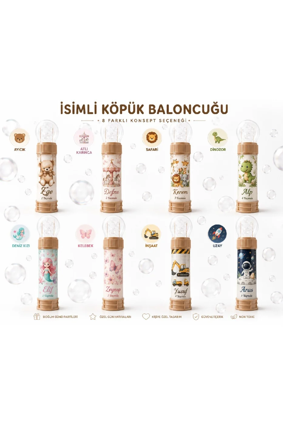 Kişiye Özel İsim Baskılı Köpük Baloncuk Bubble Oyuncağı Doğum Günü Parti Hediyeliği Ayıcıklı Tasarım 3+ Yaş gorsel 8