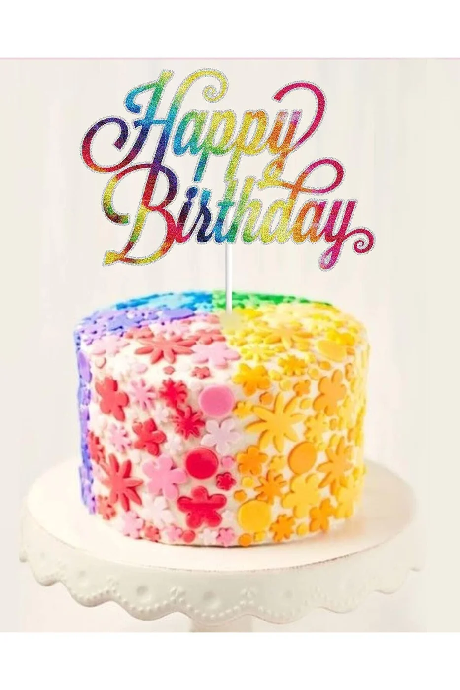 Gökkuşağı Pasta Üzeri Süsleme Happy Birthday Yazılı Flama Gökkuşağı gorsel 4