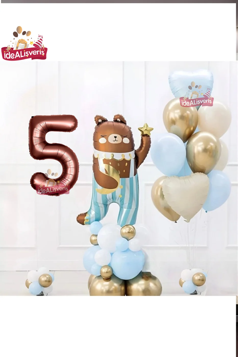 SEVİMLİ TEDDY BEAR AYI FOLYOLU 5 YAŞ KAHVE FOLYOLU DOĞUM GÜNÜ PARTİ SETİ SÜSÜ gorsel 3