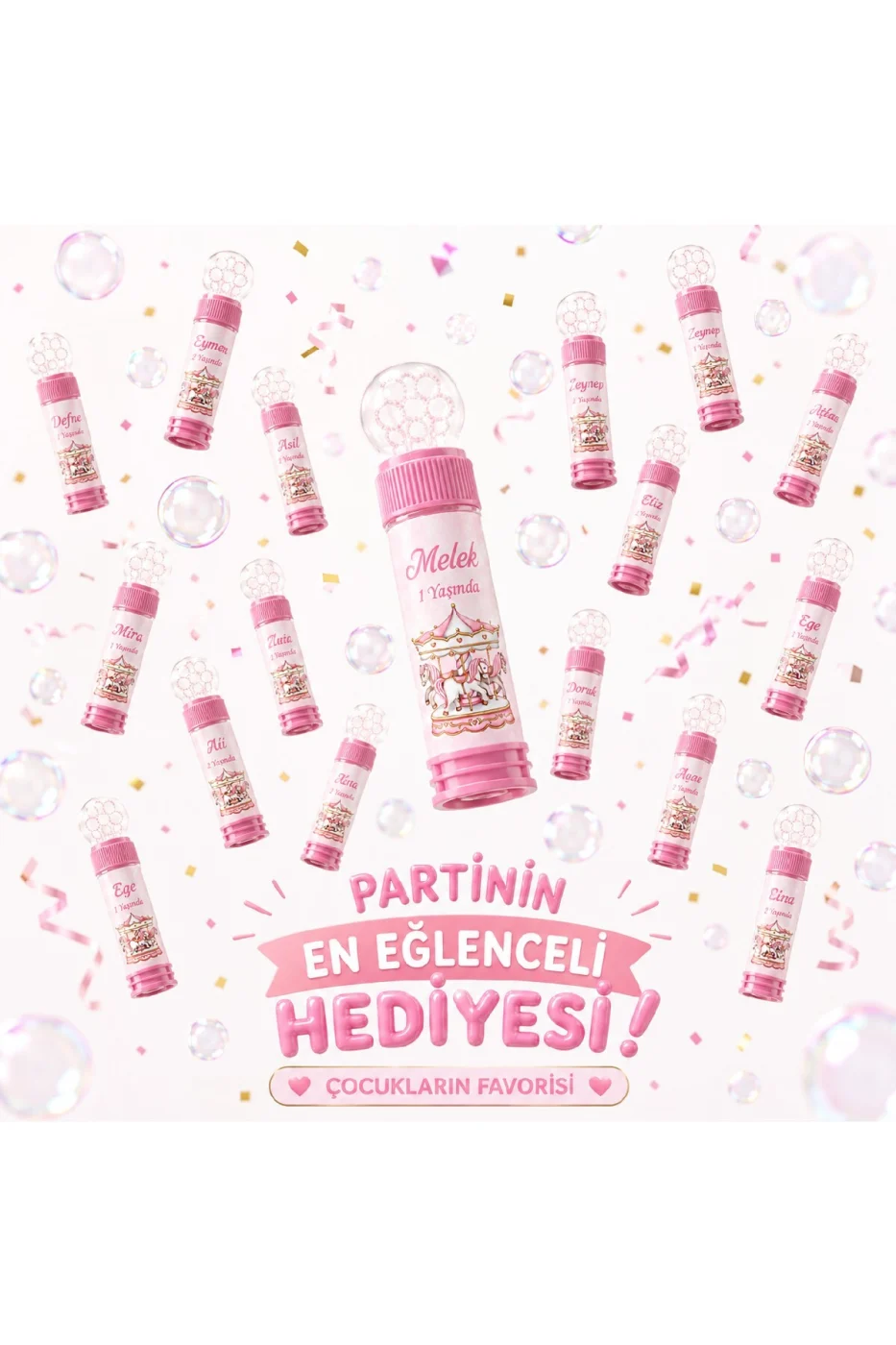 Kişiye Özel İsim Baskılı Atlı Karınca Temalı Köpük Baloncuk Bubble Oyuncağı Çocuk Doğum Günü Parti Hediyeliği 18'li 36'lı 54'lü Set gorsel 3