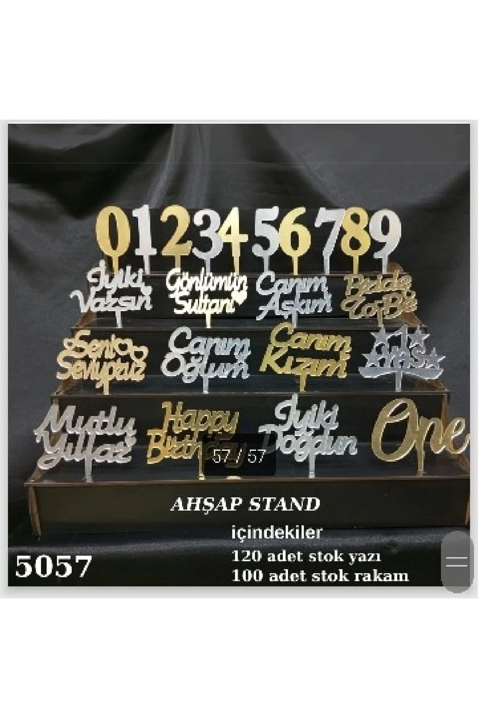 GOLD GÜMÜŞ PLEKSİ AHŞAP STAND 120 ADET PASTA YAZISI 100 ADET RAKAM PİLEKSİ gorsel 3