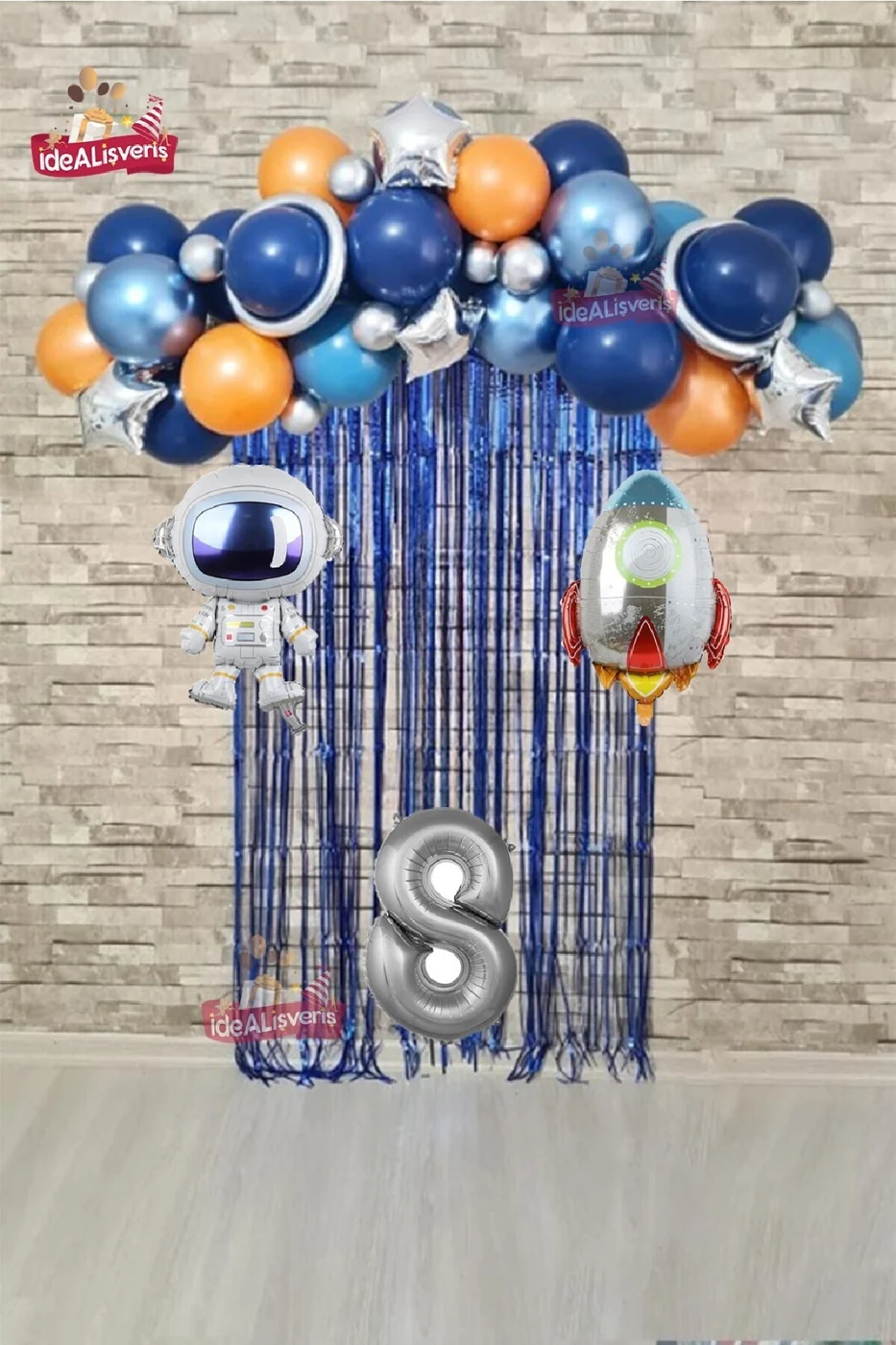 Uzay Konsept Doğum Günü Yaş Balonlu Astroketli Balon Zinciri Seti Uzay Gezegen Doğum Günü PartiSüsü gorsel 2