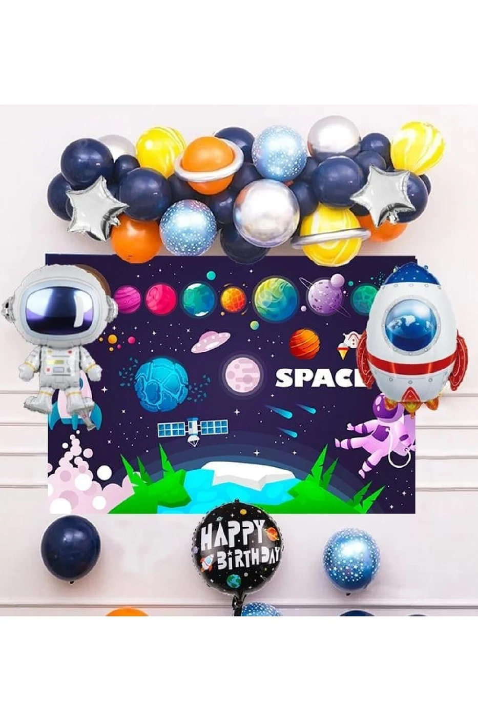 Lüks Uzay Temalı Brandalı Ve Roket Astronot Balonlu Zincir Balon Doğum Günü Parti Seti Süsü