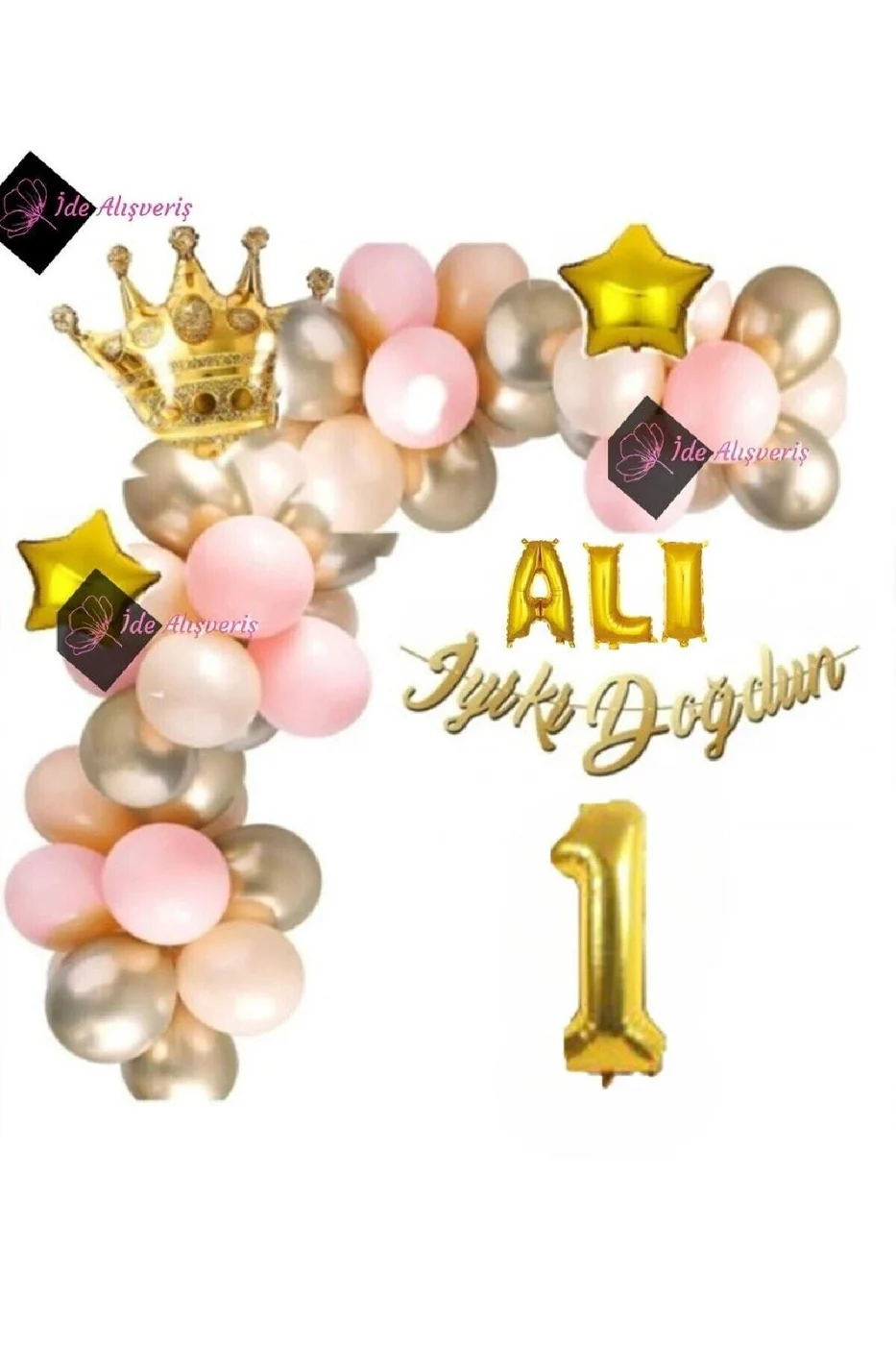 3 Harfli Folyo Balon 1 Yaş Lüks Doğum Günü Balon Seti Doğum Günü Parti Süsü gorsel 3