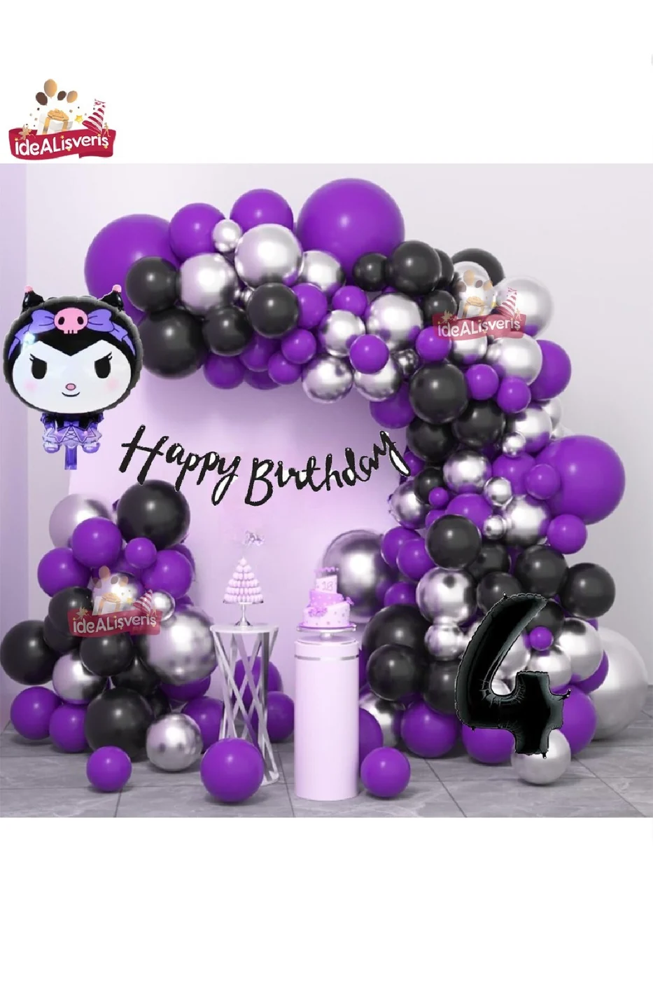 Yaş Folyolu Kuromi Temalı Balon Seti Kuromi Doğum Günü Parti Seti Süsü gorsel 4