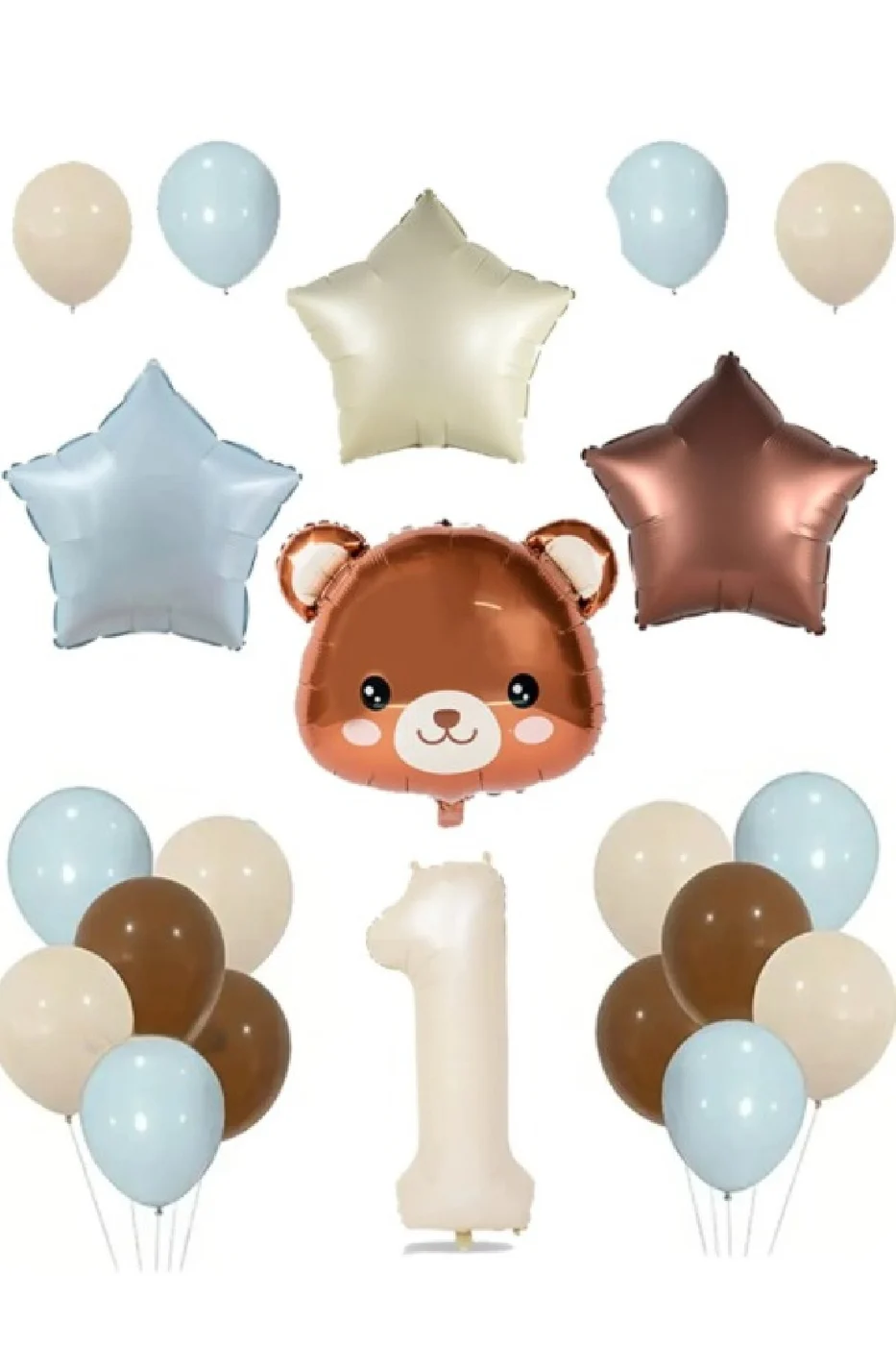 Retro Yıldız Folyo Balon Ayı Folyo Balon Doğum Günü Balon Seti gorsel 4