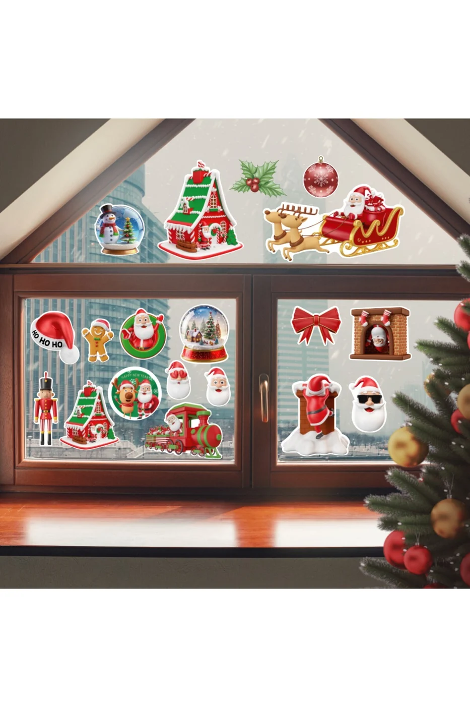 Yılbaşı Temalı, Kış Konseptli Karlı Soft Renklerde Sticker Seti, Yeni Yıl Süsleme Sticker Seti Süsü